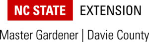 NC State logo in a red box in the upper left corner with Extension next to it in black text. Underneath this it says Master Gardener wither a vertical line and then Davie County
