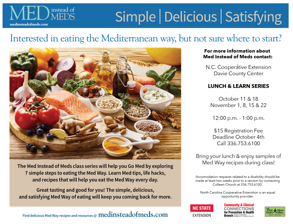 Flyer for Med instead of Meds Lunch and Learn series, Starting in October. 